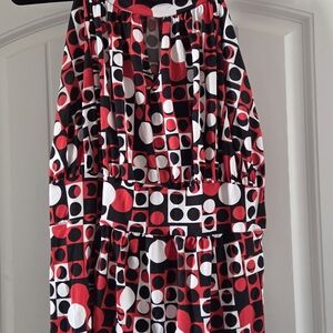 Ashley Stewart Red Black White Geo Print Blouse
